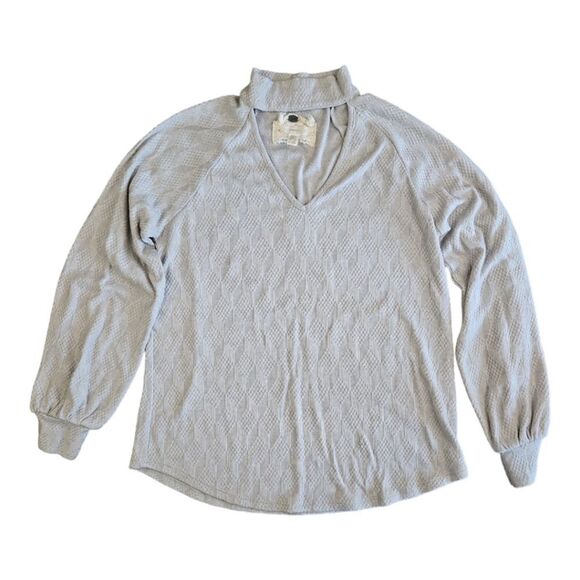 Cupio Long Sleeve Keyhole Mock Neck Heather Gray Lightweight Knit Top M - Picture 1 of 5